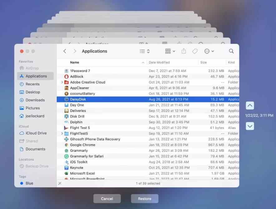 browse time machine backups to restore clean mac files