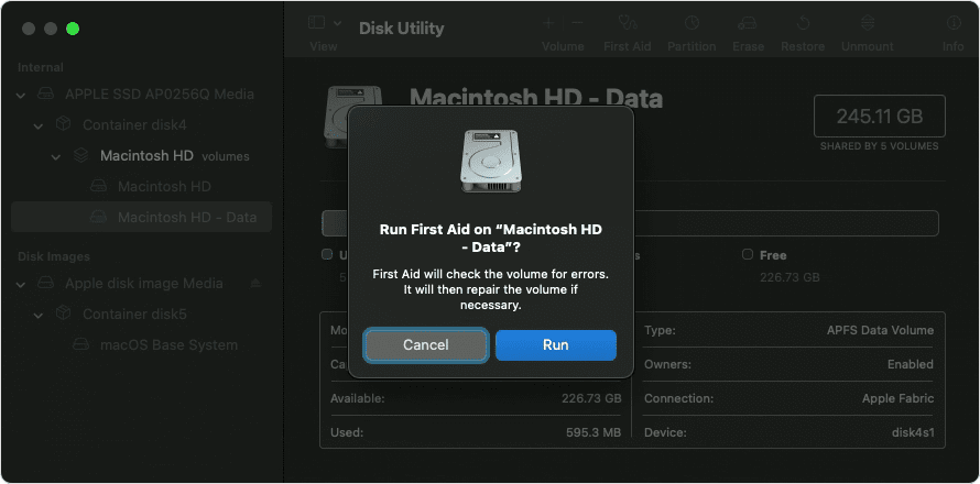 run first aid on macintosh hd data in disk utility