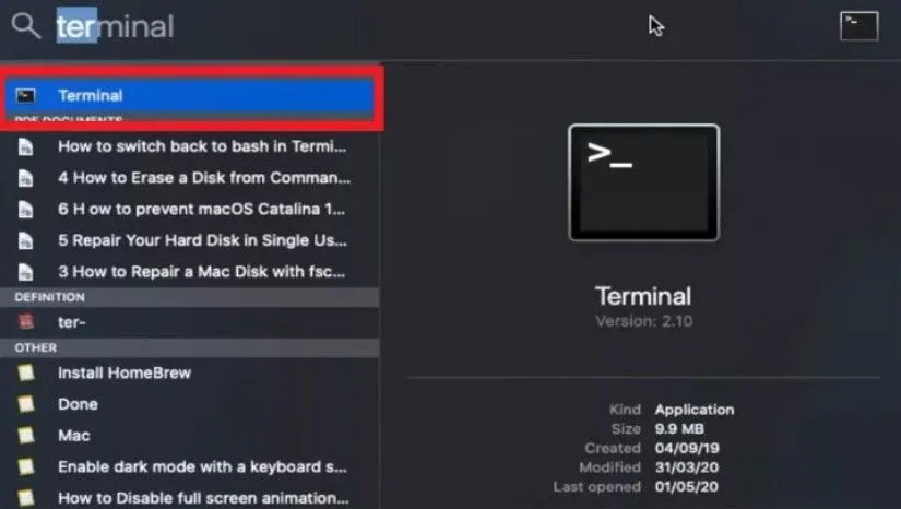 ouverture d'un terminal sur Mac