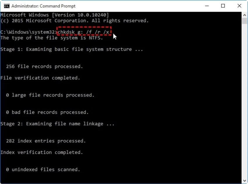 recuperar partes com problemas do disco rígido com o comando chkdsk