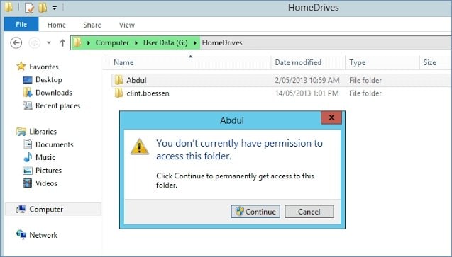 give permissions to your old hard drive