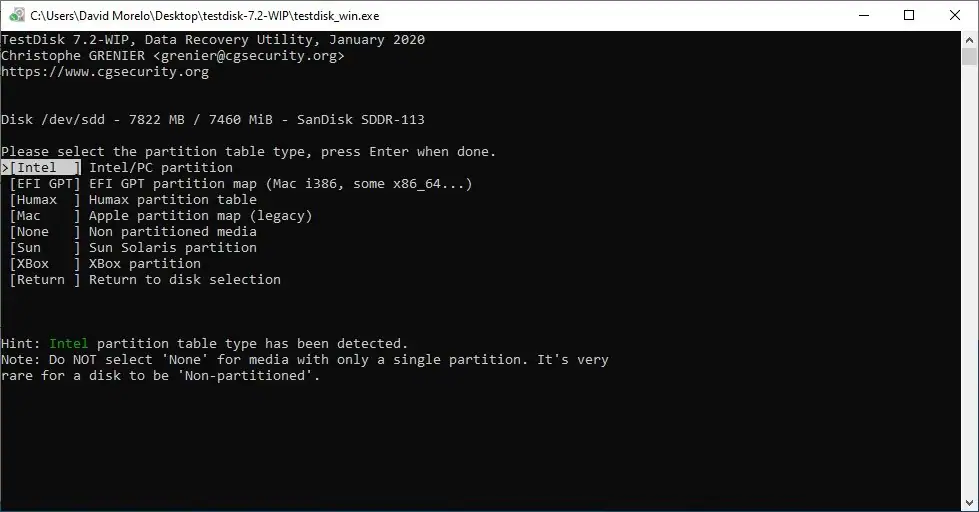 choose the raw partition type 