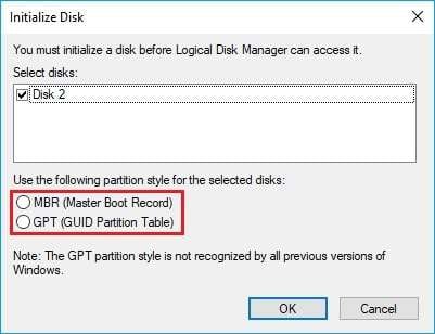 initialize disk prompt in disk management