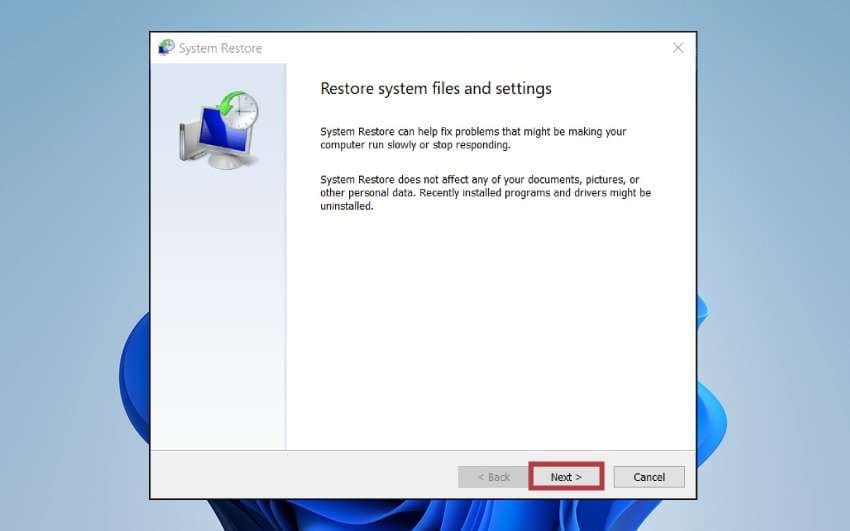 restore system files and settings