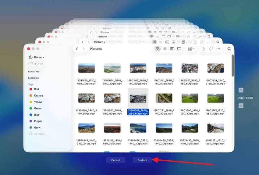 restore sd files time machine