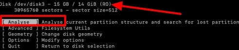 analyse through testdisk