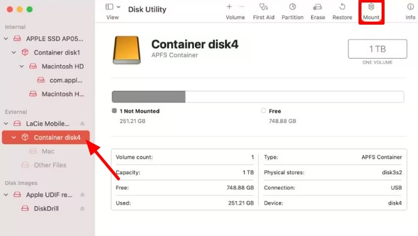 mount unmounted external drive