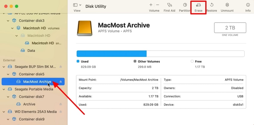 access drive and hit erase