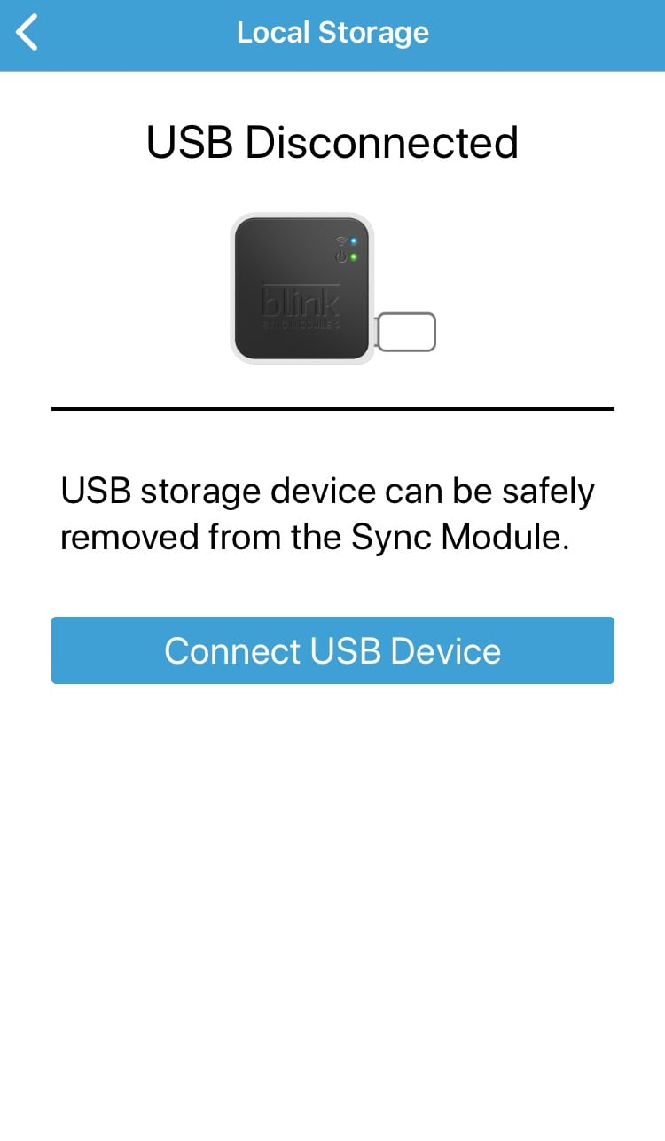 blink sync module 2 usb disconnected confirmation screen