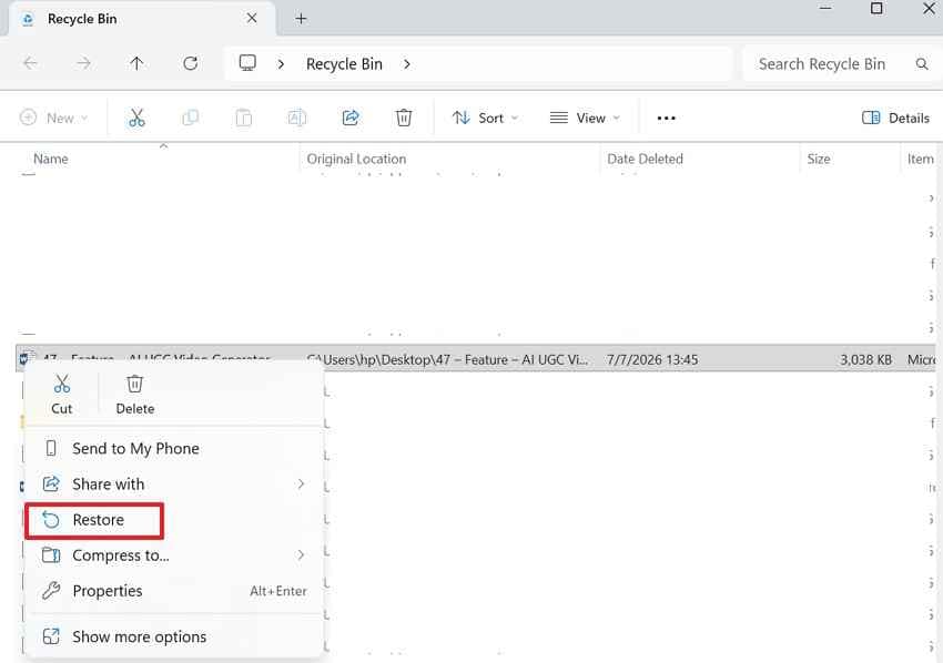 restore deleted photos from recycle bin