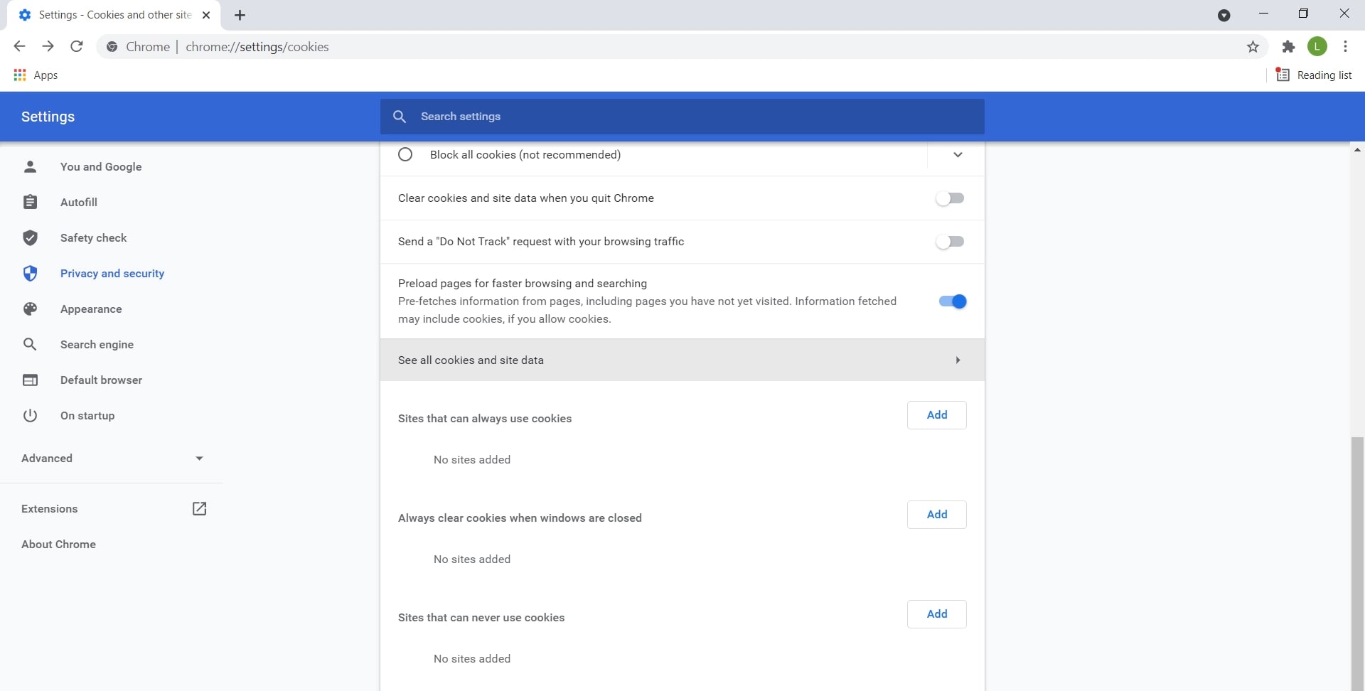 see all cookies and site data