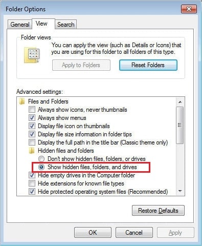 hidden files and folders