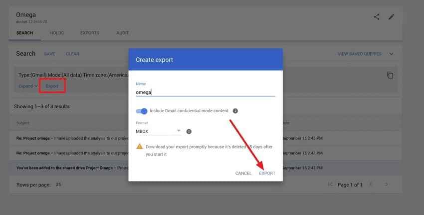 tap on export option