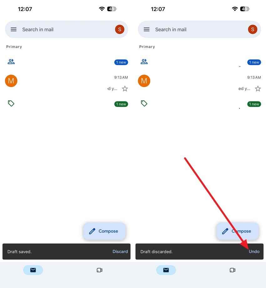 tap undo on app