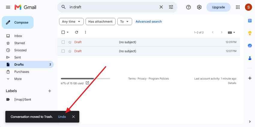 undo on gmail web