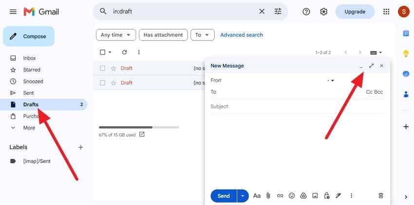 go to drafts section