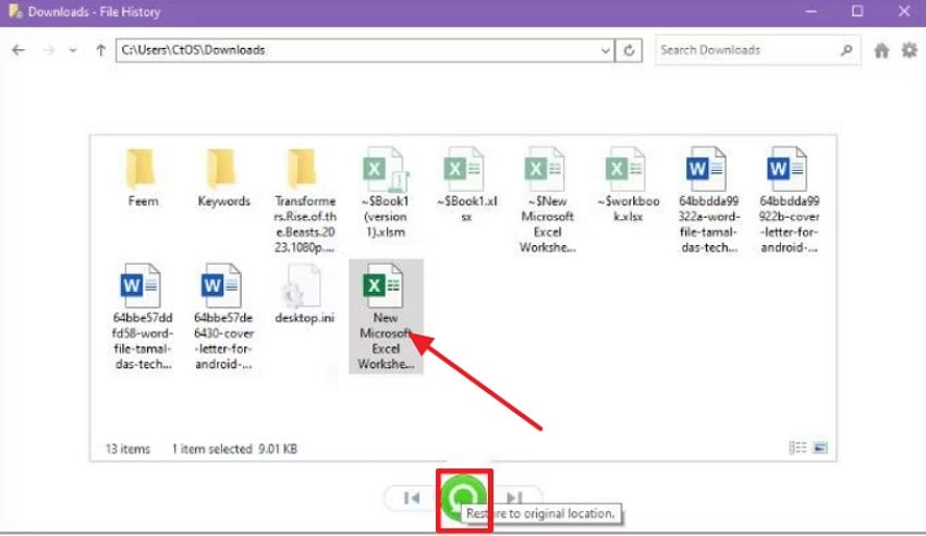 hit the green restore button