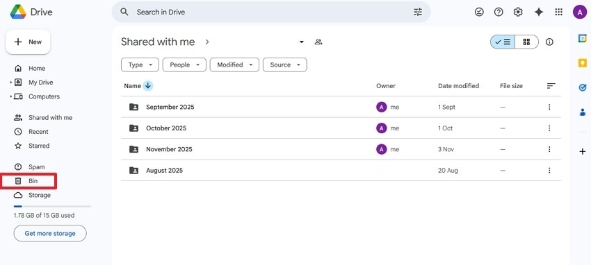 click on the bin option