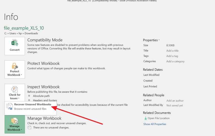 restore unsaved workbook with missing tab