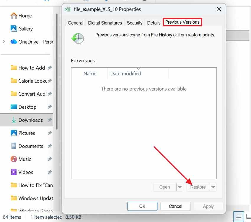 restore previous workbook before deletion