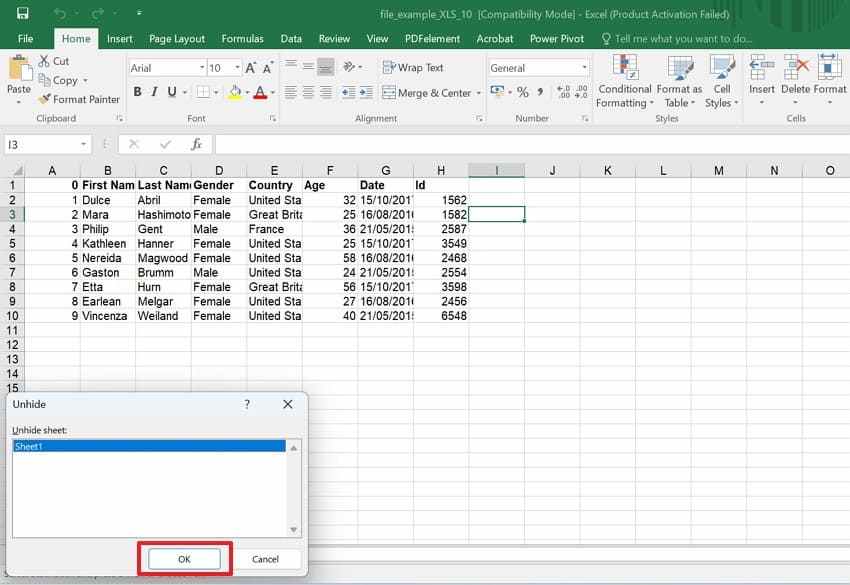 bring hidden worksheet tab back