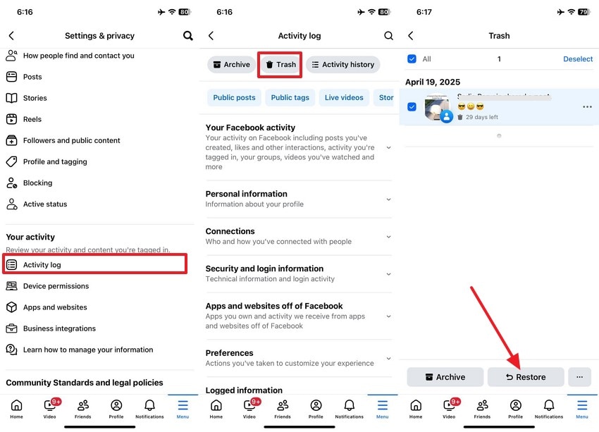 access facebook activity log on mobile