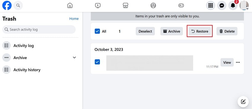 hit restore button to get data