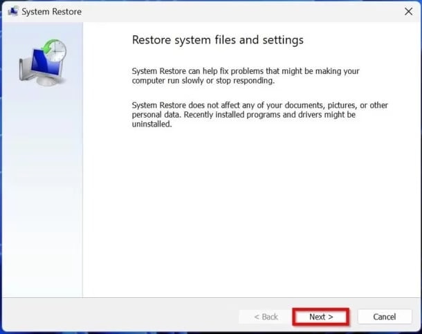 use system restore to recover system files and settings