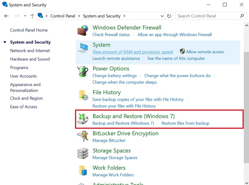 go to backup and restore