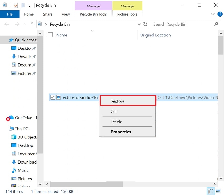 restore file from bin