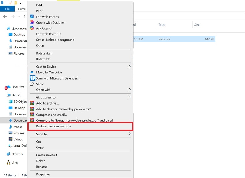 access restore previous versions