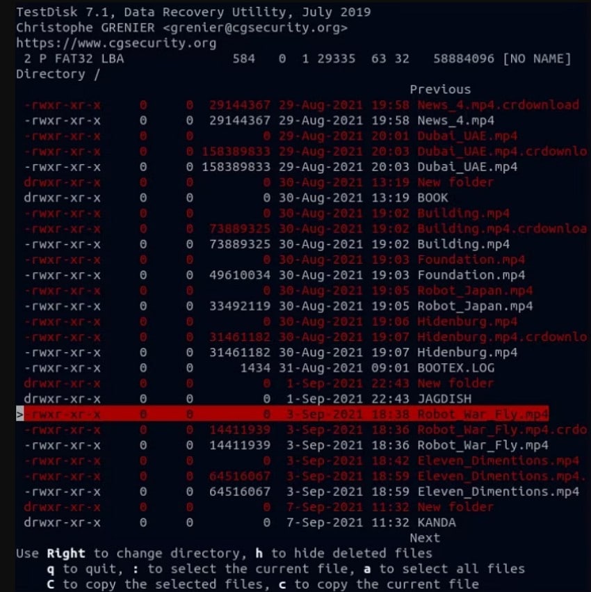 use arrow keys to select files