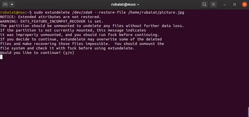 run restore command with file path