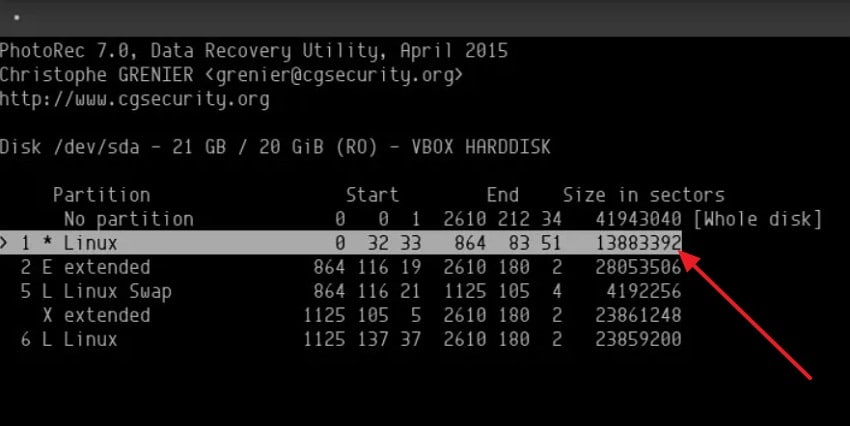 open photorec in terminal