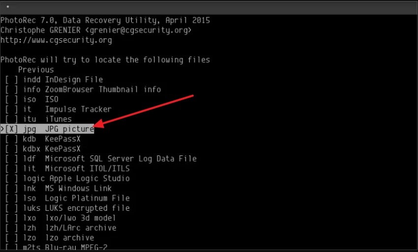 select the file type to proceed