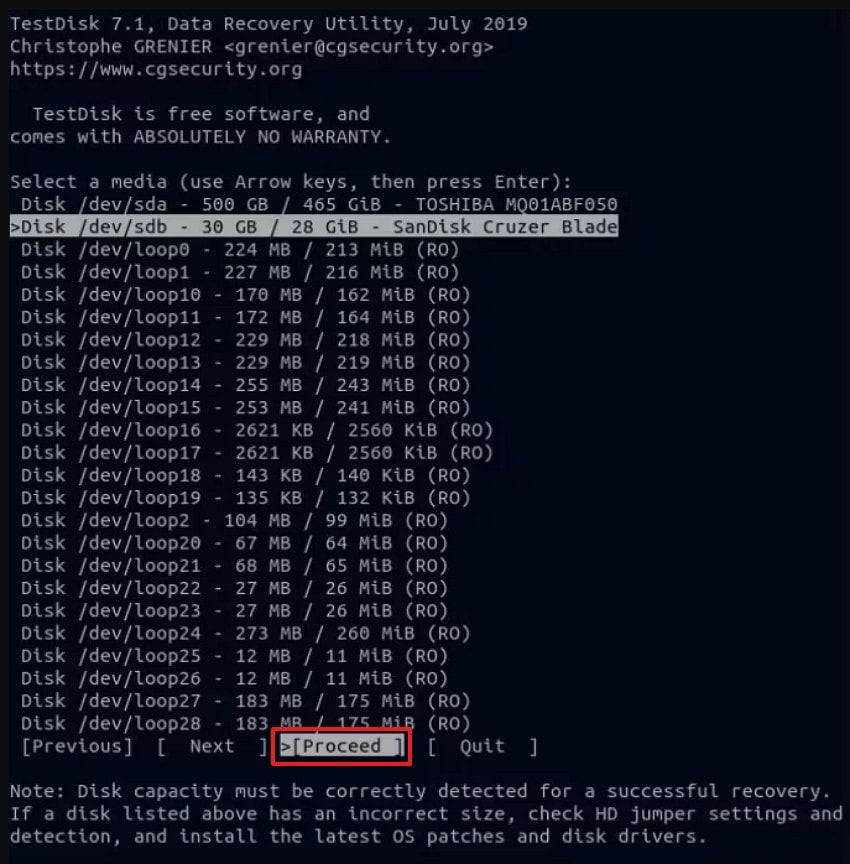 select disk and proceed