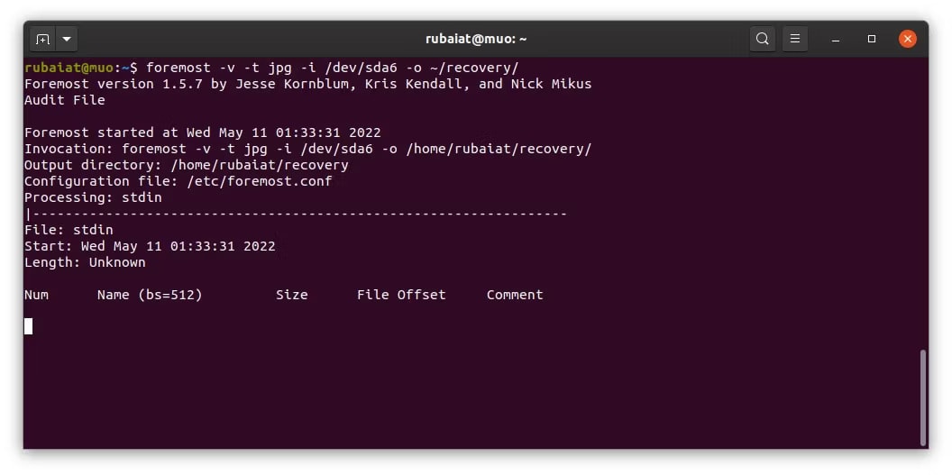 recuperare i file cancellati su linux utilizzando foremost 