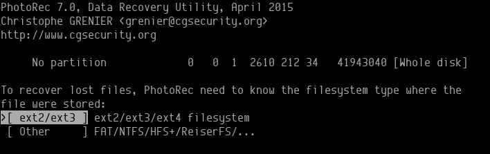 photorec partition type