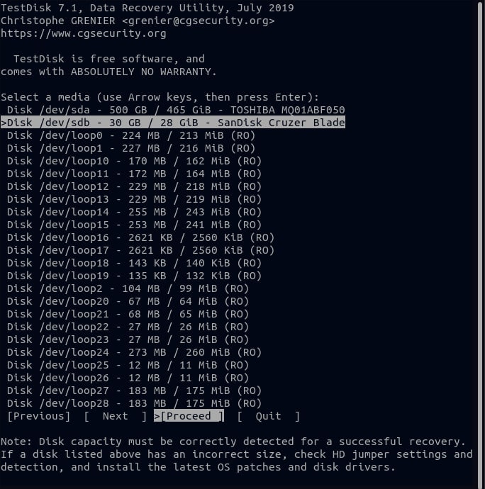 launch testdisk on linux