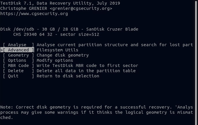 recover partition on linux with testdisk