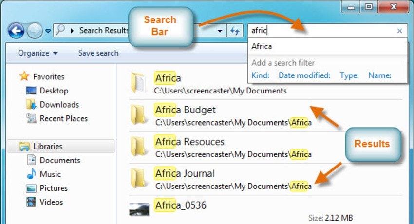 searching for files in file explorer