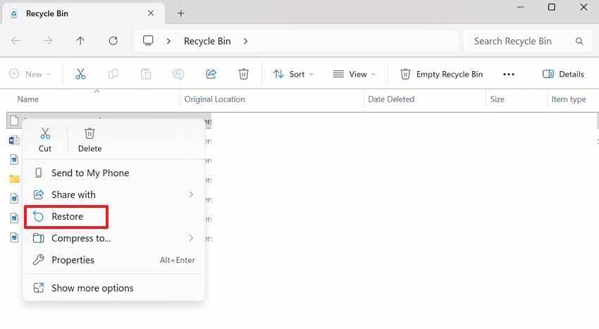 restore deleted files from windows recycle bin