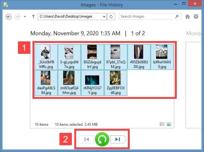 browse file versions in windows 8 file history