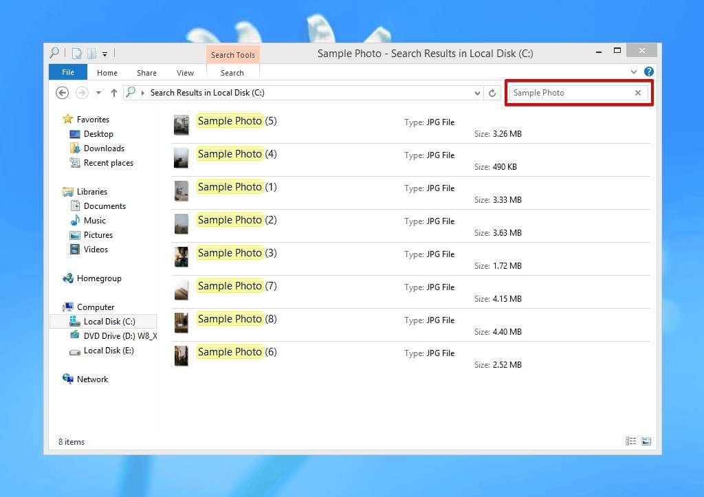 type in a search query in file explorer