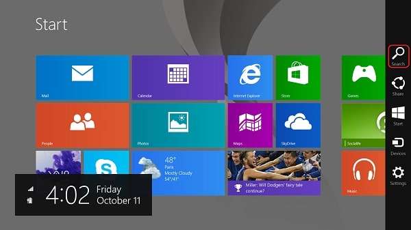 use the search functions on windows 8