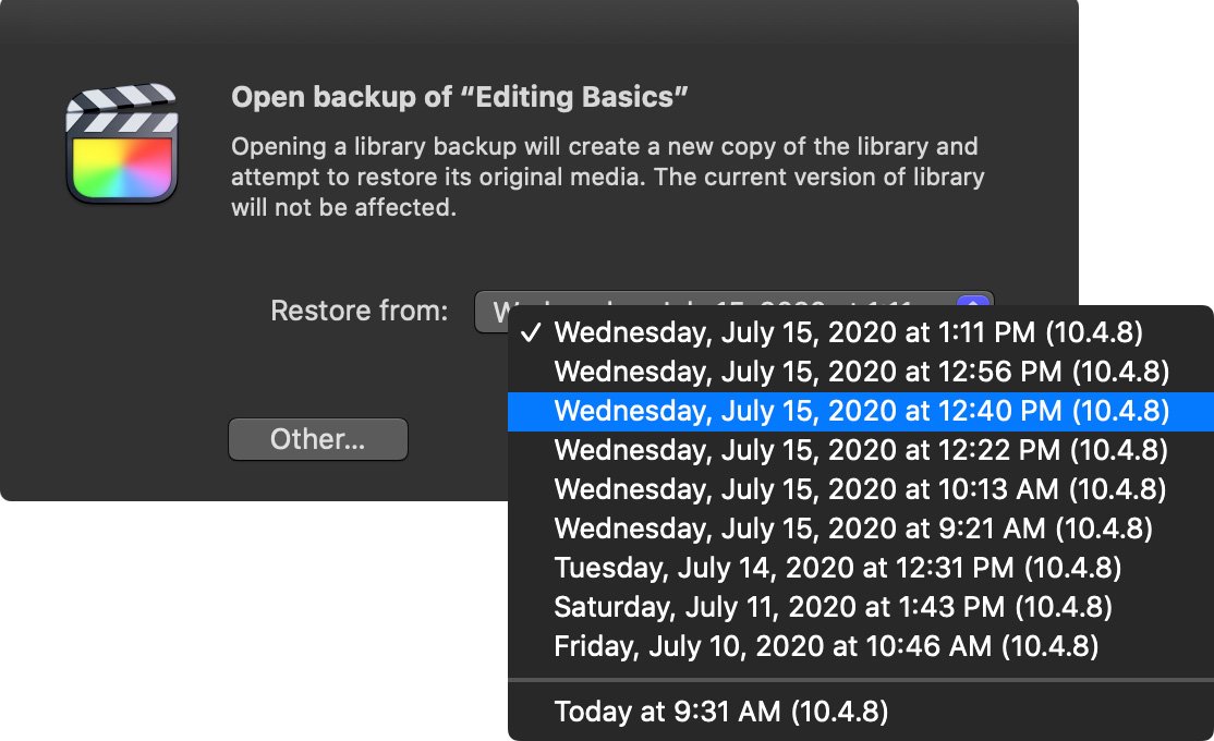 restore backup fuels in fcp