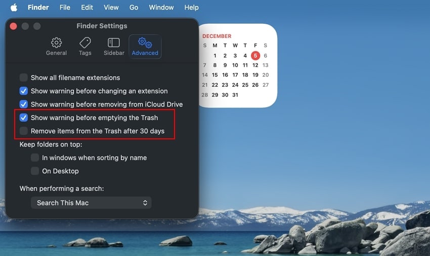 select desired options