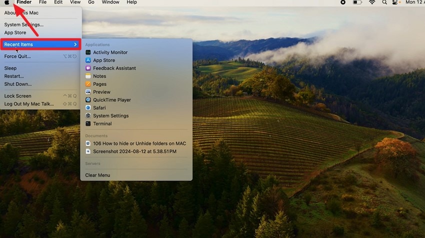 open recent items in finder