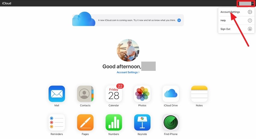 access account settings on icloud