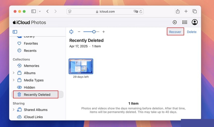 select recently deleted file